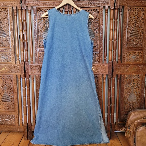 Vintage 90's Embroidered Denim Sun Dress / Jumper - Picture 8 of 15